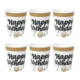  Happy Birthday! Feliratú Elegáns Léggömbös Szülinapi Papír Pohár - 250 ml, 6 db-os