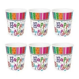   Happy Birthday! Feliratú Radiant Szülinapi Parti Pohár - 250 ml, 6 db-os