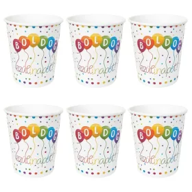   Boldog Szülinapot! Feliratú Streamers Parti Papír Pohár - 250 ml, 6 db-os
