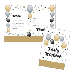   Elegáns Léggömbös Parti Meghívó és Boríték - 8 db-os