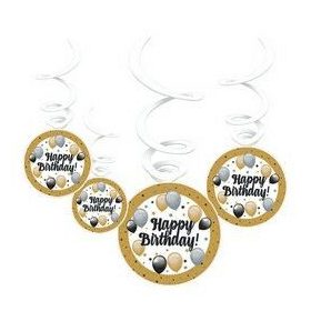   Happy Birthday! Elegáns Léggömbös Parti Spirális Függő Dekoráció, 6 db-os