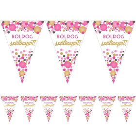   Boldog Szülinapot! Rózsaszín Pasztell Konfettis Zászlófüzér - 5 m