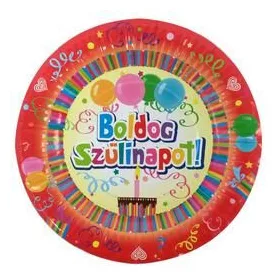   Boldog Szülinapot Színes Parti Tányér - 24 cm-es, 6 db-os