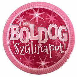 Boldog Szülinapot Rózsaszín Parti Tányér, 23 cm, 6 db-os