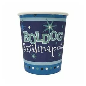 Boldog Szülinapot Kék Parti Pohár - 250 ml, 6 db-os