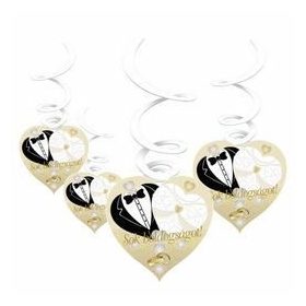   Sok Boldogságot Menyasszony-Vőlegény Arany Esküvői Függő Dekoráció - 6 db-os
