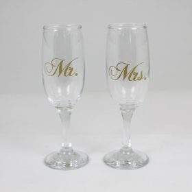 Mr. - Mrs. Arany Feliratú Esküvői Pezsgőspohár Szett