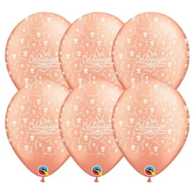   11 inch-es Sok Boldogságot Rosegold Lufi Esküvőre (6 db/csomag)