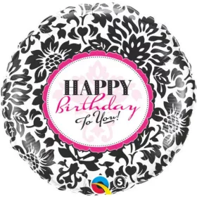   18 inch-es Elegáns Mintás - Birthday Elegant Damask Szülinapi Fólia Lufi