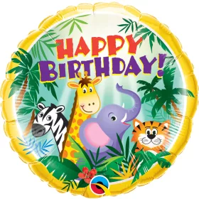   18 inch-es Dzsungel Állatos - Birthday Jungle Friends Szülinapi Fólia Lufi