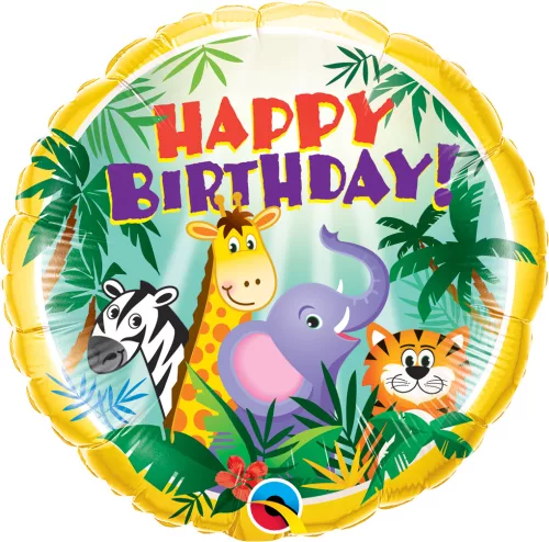 18 inch-es Dzsungel Állatos - Birthday Jungle Friends Szülinapi Fólia Lufi