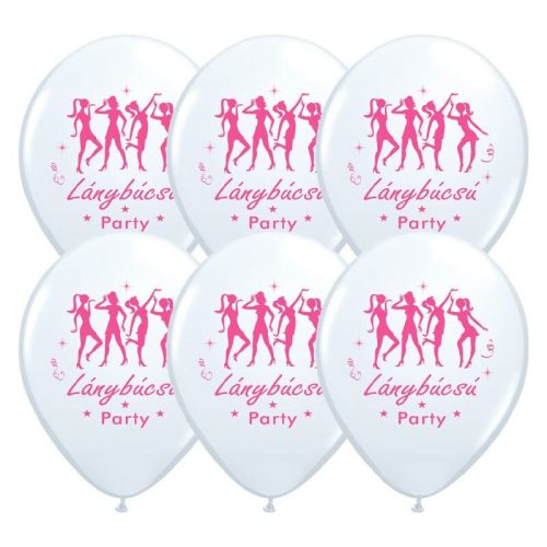 11 inch-es Fehér-pink Táncolós Lánybúcsú Party Lufi (6 db/csomag)