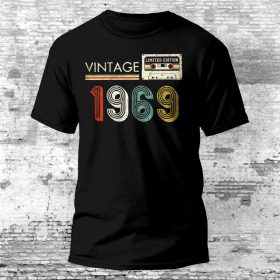   Retro Vintage Tape póló születésnapra, egyedi számmal, fekete színben