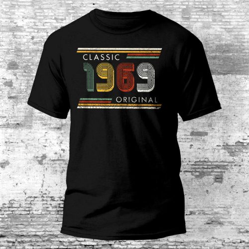 Retro Vintage Classic póló születésnapra, egyedi számmal, fekete színben