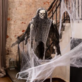 Halloween függő dekoráció - pókhálós csontváz