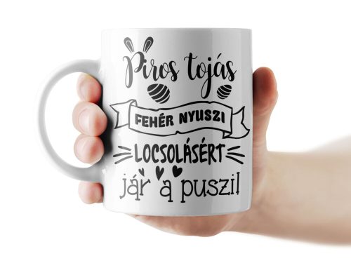 Piros tojás, fehér nyuszi puszi bögre