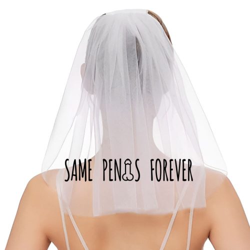 Fehér fátyol "Same Penis Forever" felirattal - fekete