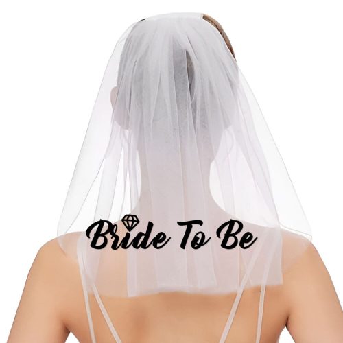 Fehér fátyol "Bride To Be" felirattal - fekete