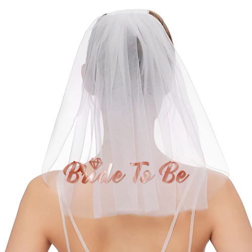 Fehér fátyol "Bride To Be" felirattal - rosegold
