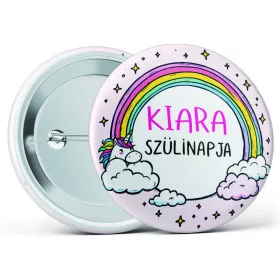 Unikornis születésnapi kitűző választható névvel