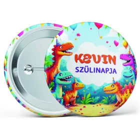 Dínós születésnapi kitűző választható névvel