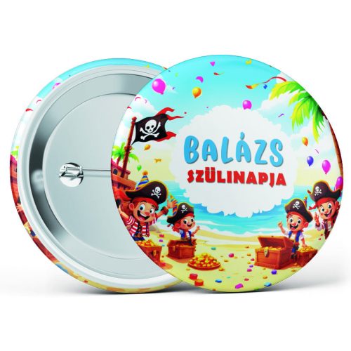 Kalózos születésnapi kitűző választható névvel