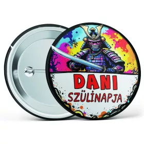 Szamurájos születésnapi kitűző választható névvel