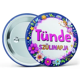   Tündéres születésnapi kitűző lányoknak választható névvel