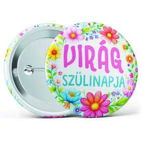   Virágos születésnapi kitűző lányoknak választható névvel