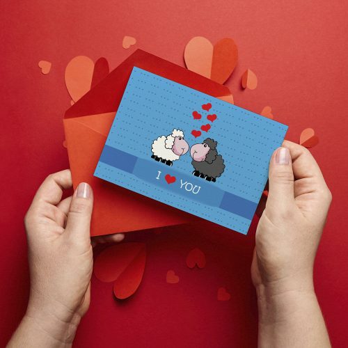 Valentin-napi képeslap - Szerelmes bárányok 8db