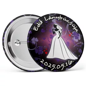   Virágos-menyasszonyos kitűző választható névvel és dátummal