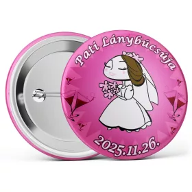   Barna menyasszony lánybúcsús kitűző választható névvel és dátummal