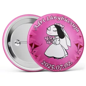   Fekete menyasszony lánybúcsús kitűző választható névvel és dátummal