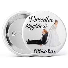   Vonszolós lánybúcsús kitűző választható névvel és dátummal