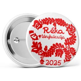   Népmesés lánybúcsús kitűző választható névvel és dátummal