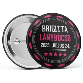   Fekete-rózsaszín mintás lánybúcsús kitűző választható névvel és dátummal