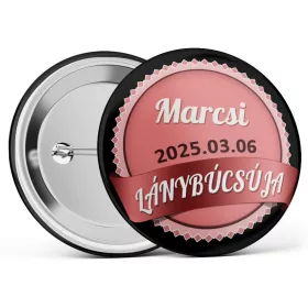   Lánybúcsús kitűző szalagos mintával választható névvel és dátummal