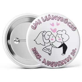   Csókos lánybúcsús kitűző választható névvel és dátummal