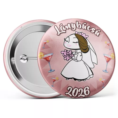 Rosegold lánybúcsú kitűző - barna hajú menyasszony