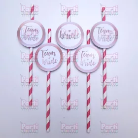 Rose gold Team Bride lánybúcsú papír szívószál 10db