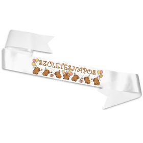 Kapibarás Születésnapi Vállszalag fehér színben