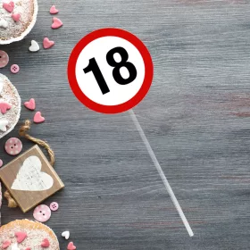   Sebességkorlátozó Tábla 18-as - tortabeszúró, tortadísz a szülinapi tortára