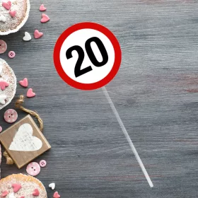   Sebességkorlátozó Tábla 20-as - tortabeszúró, tortadísz a szülinapi tortára