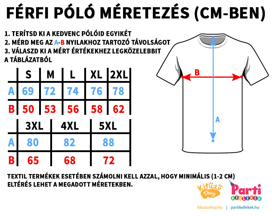 Férfi póló mérettáblázat